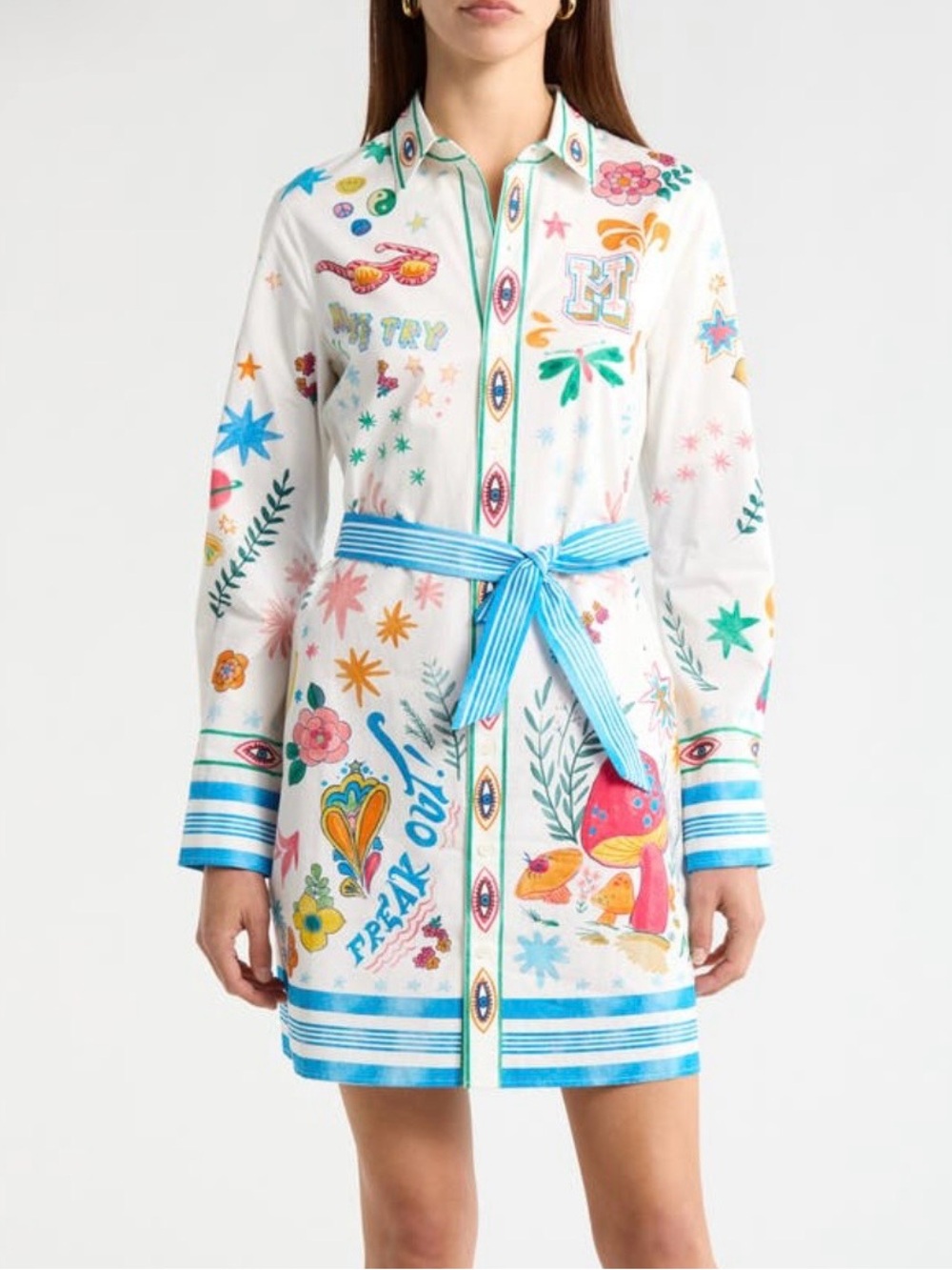 NWT FARM Rio Frenchie Freak Out Belted Mini Shirt Dress XS